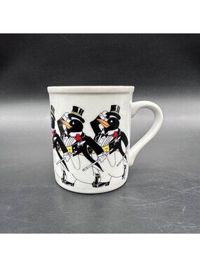 Vintage Tuxedo Penguins Mug The Chorus Line Papel Japan White Ceramic 80s Kitsch